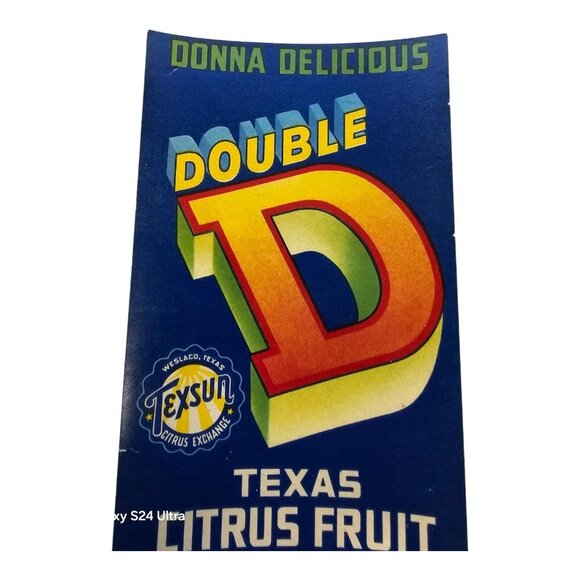 1950s Double D Donna Produce Crate Label Weslaco Texas 50s Agriculture Ephemera - Picture 2 of 4